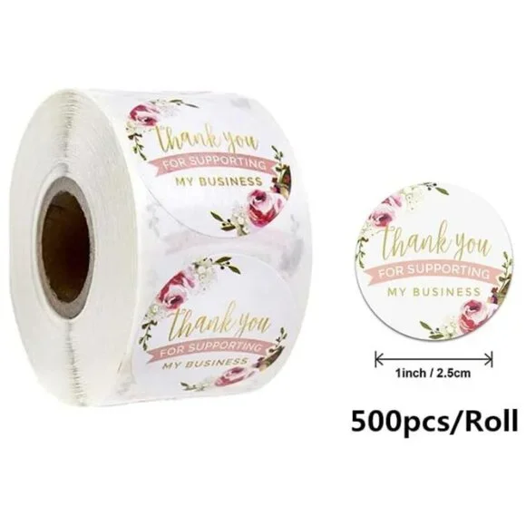 500ct Thank You Floral Round Stickers, 1 inch - Picture 2 of 4